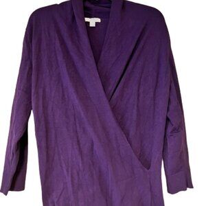 New York & Company V Neck Faux Wrap Sweater - Purple - Medium